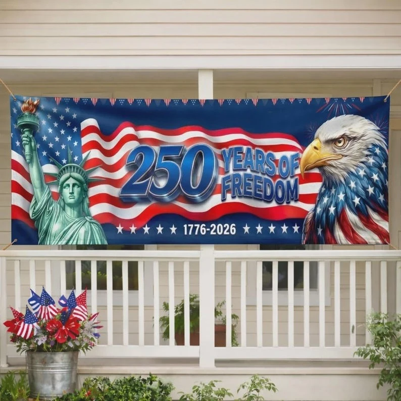 America 250th Anniversary Banner, Personalized USA Freedom 1776-2026 Patriotic Backdrop, Strength Honor Sign, 1PC