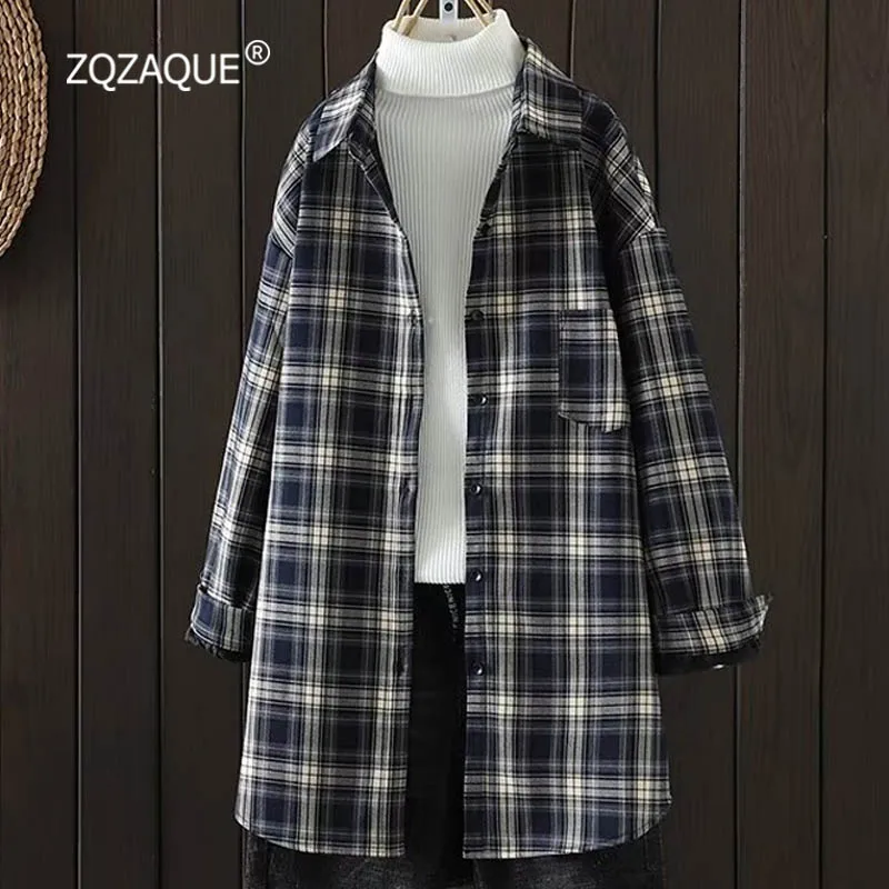 Winter New Arrival Long Style Shirts for Women Thicken and Warm High Quality Retro Plaid Shirt Coat Casual All-match Tops S082