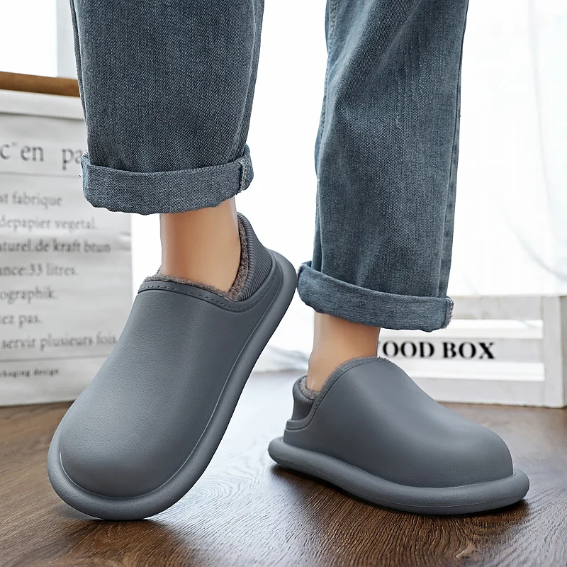 Eva Slippers For Home Man Plus Cotton Winter Keep Warm Slip-on Young Fashion Trendy All-match Waterproof Male Winter Casual Shoe