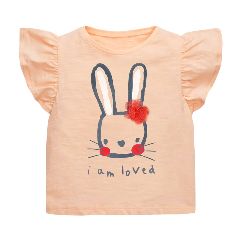 Little maven 2024 Baby Girls New Fashion Tops Lovely Cartoon Rabbit Cotton T-shirt Soft and Comfort for Kids 2-7 year