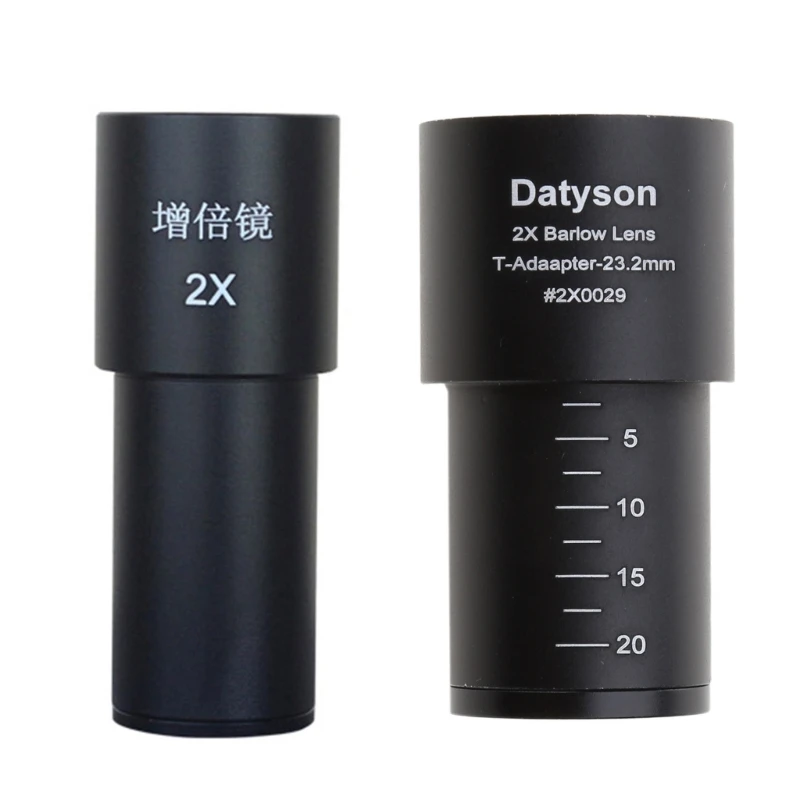 Metal Barlow Lens 2X Mirror 23.2mm Eyepiece Angeleyes Black Microscope Extender Lens Fully Multi-coating Lens