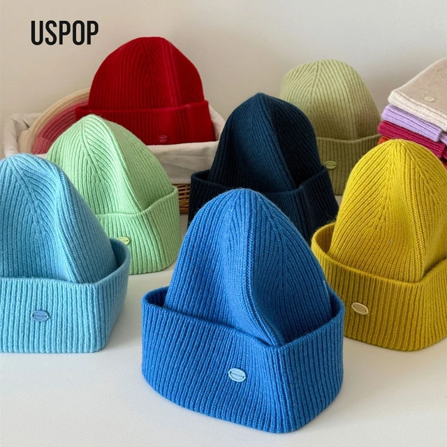USPOP 100% Merino Wool Knit Beanie Women Winter Warm Soft Hat Pure Wool High Quality Soft Non-Itchy Cap 18 Colors