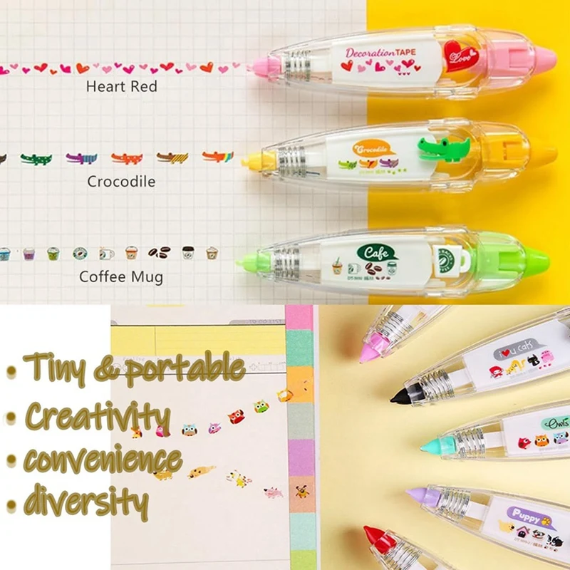 DIY การ์ตูนกดประเภทปากกาตกแต่ง, Ally-Pocket ปากกาเทป, สัตว์น่ารัก Scrapbooking ไดอารี่ตกแต่งเทปปากกา, b-6PCS ทนทาน