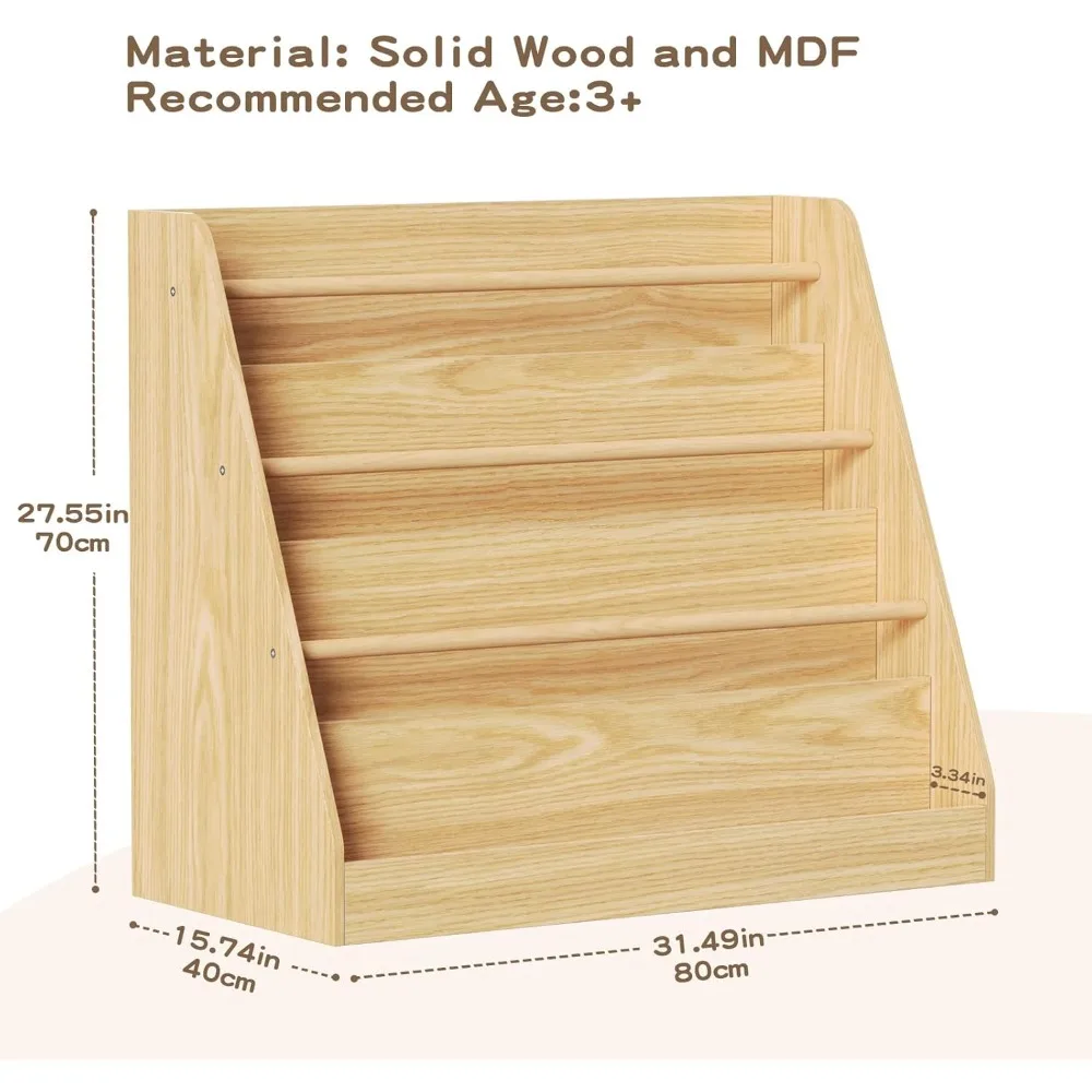 Scaffale per bambini, espositore per libri in legno a 4 livelli, libreria Montessori per cameretta dei bambini, libreria per bambini per l'aula della scuola materna