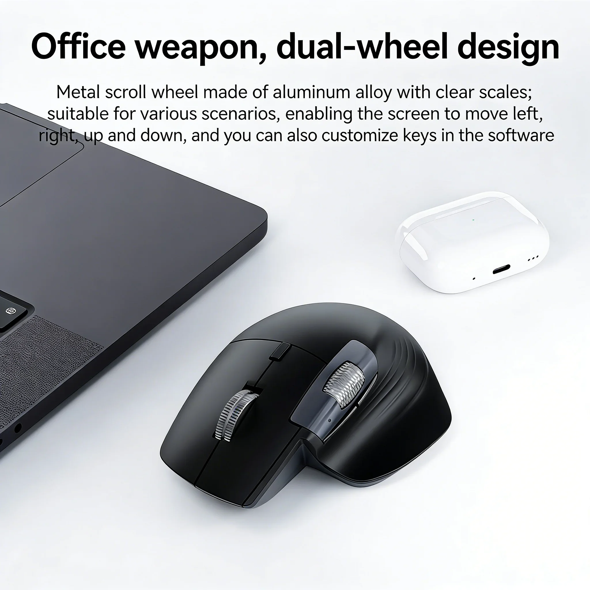 

Two Scroll Wheel Wireless Mouse Bluetooth 2.4G Dual Mode Ergonomic Rechargeable Mute Button Lightweight PC Mice For Office