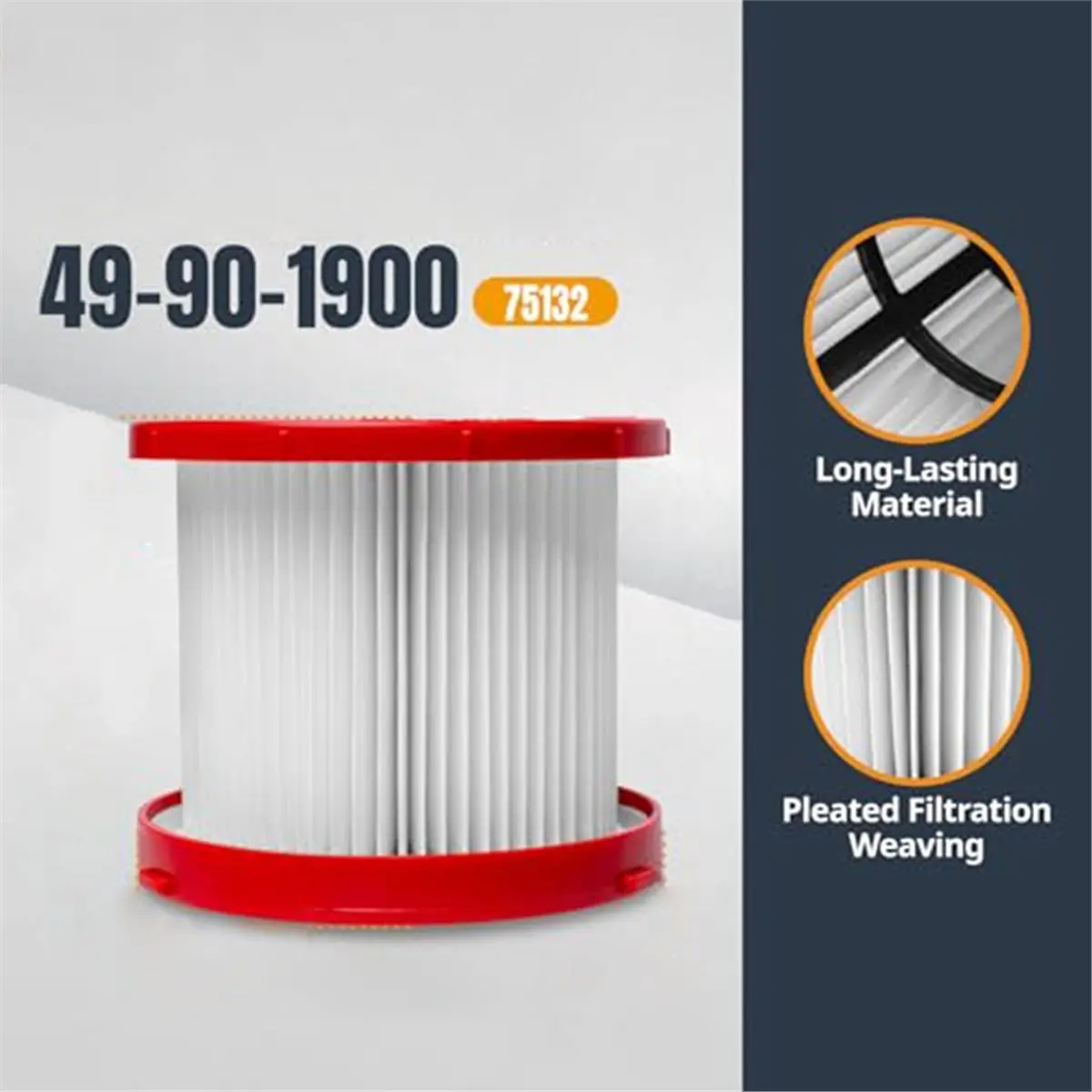 IDS-Suitable for Milwaukee M18 0880-20, 0970-20 and M12 0960-20 Cordless Vacuum Cleaners, 2-Pack, HEPA Cartridge Filter - view 3