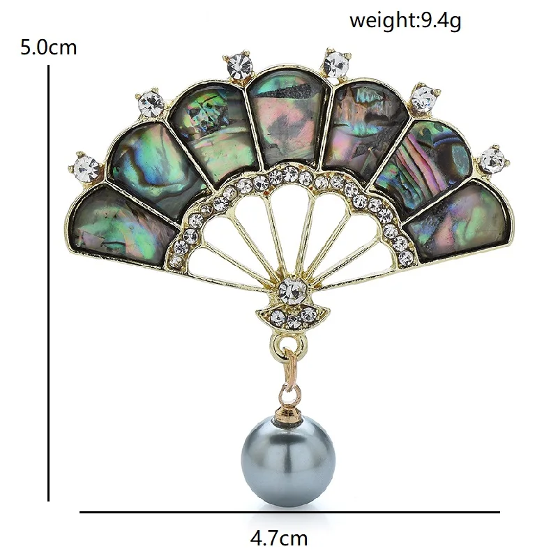 Wuli&baby Abalone Shell Fan Brooches For Women Unisex Pearl Beautiful Design Fan Party Casual Brooch Pins Gifts