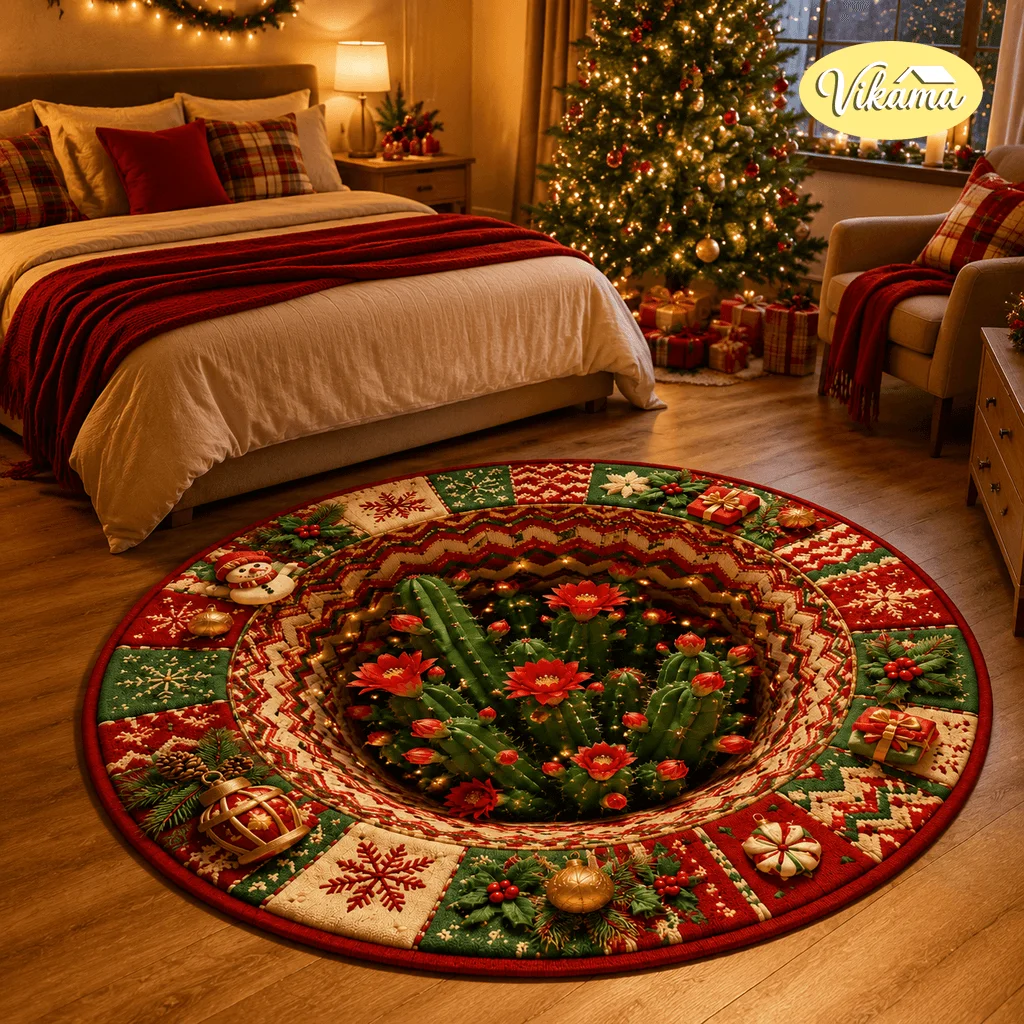 VIKAMA 3D Visual Christmas Patterned Carpet For Bedroom And Living Room, Easy To Clean, Sofa Coffee Table Dust Cover Home Decor