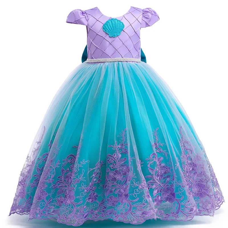 Girls Cosplay DISNEY Little Mermaid Costume Kids Fish Tail Dress Carnival Fancy Party Dress Children Halloween Dress Up Apparel view 4