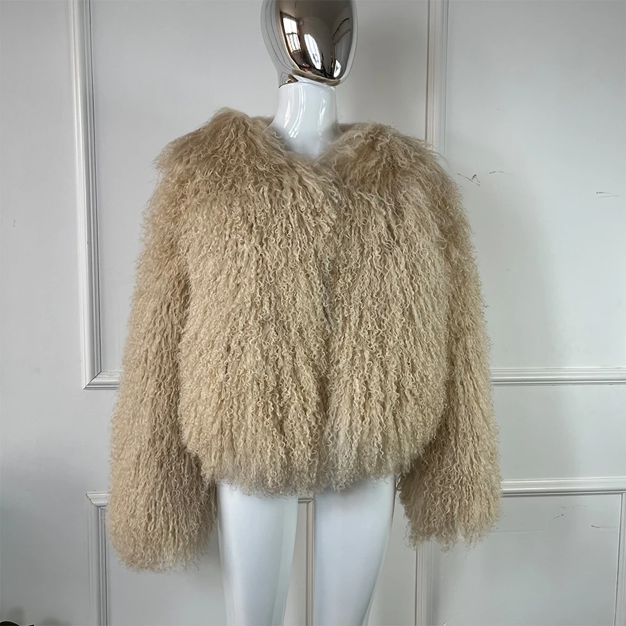 

Sheep Fur Jacket Short Lamb Fur Coat Natural Mongolian With Round Collar Best Selling Female Real Fur Coat