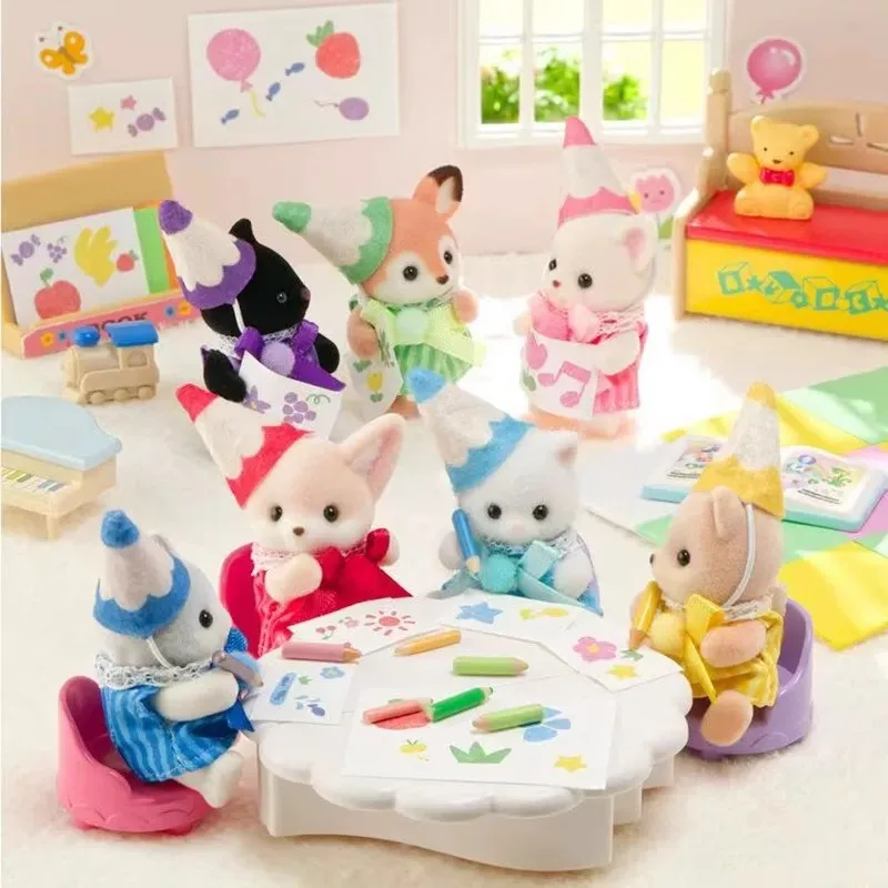 Original SYLVANIAN FAMILIES Pencil Colorful Baby Suit Limit Toys Flocking Doll Ternurines Ornament Custom Birthday Toy Gifts