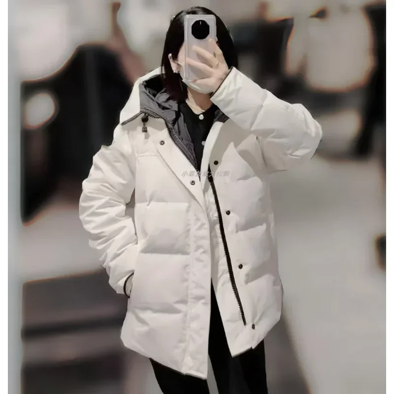 Cana * a Go * se สีทึบ Windproof Crop Puffer Jacket ฤดูหนาวหนาสไตล์สั้น 90% สีขาวห่านลงเสื้อแจ็คเก็ตสตรีเสื้อแฟชั่น