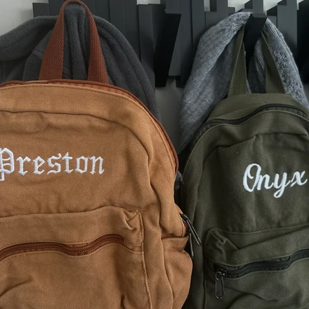 Personalized Embroidered Name Canvas Bag for Women New Solid Color Fashion Women's Mini Backpack Simple and Versatile Backpack