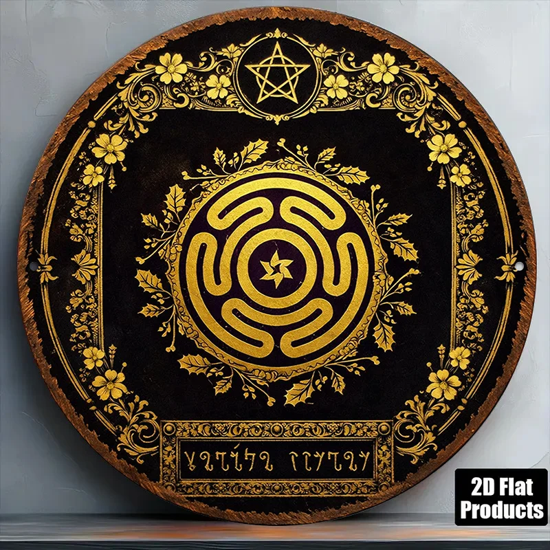 2D Vintage Metal Round Sign Board, Hecate Star Witch Earth Goddess Wall Decor, Aluminum Plaque for Living Room Bedroom Garden Gi