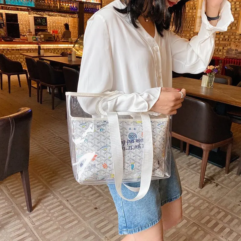 Summer New Cartoon Graffiti Jelly Letter Bag Female Fashion All-match Handbags OutdoorTransparent One Shoulder Messenger Bags