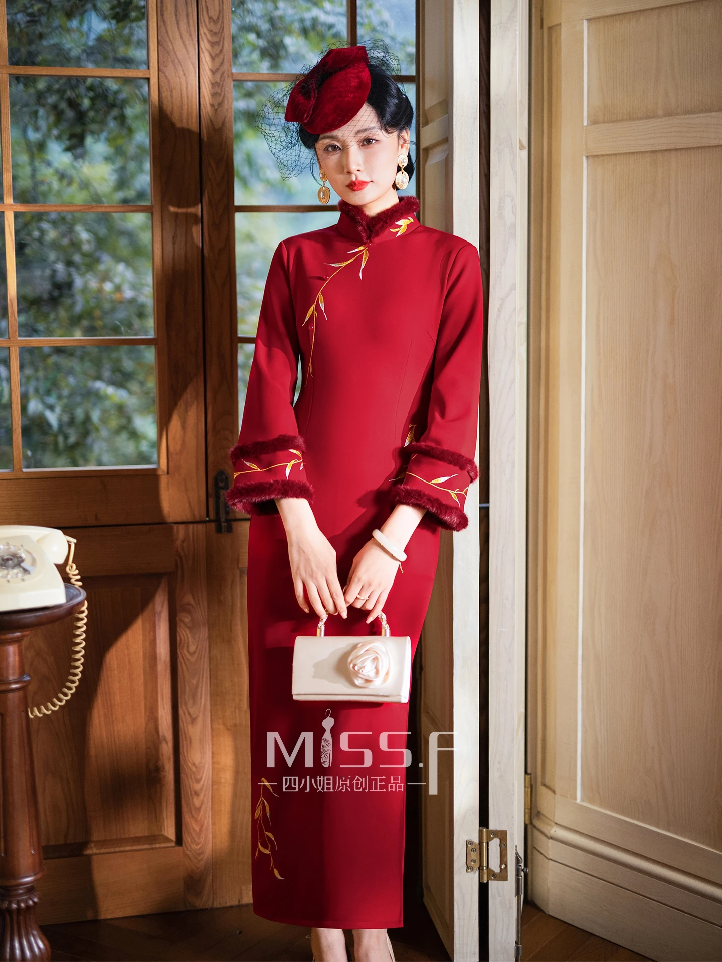 

Red Long Sve Fro Coat Sle Wedding Dr Vintage Chinese New Sle Young Women's Fro Coat Sle Long Dr with Fce