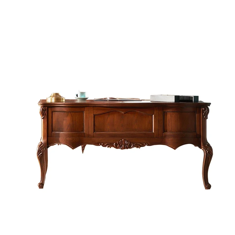 

American-Style Solid Wood Desk Chair Combination High-End Study Furniture Desk European-Style Computer Desk