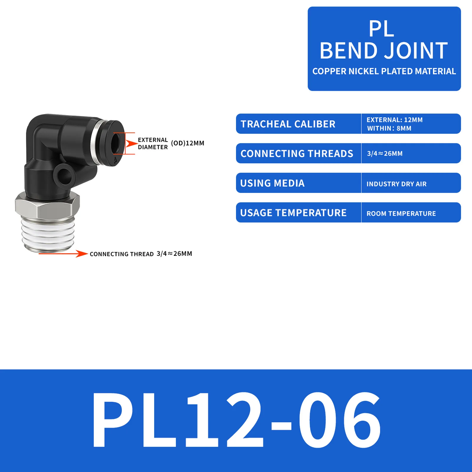 10 stuks 12 mm ID mannelijke elleboogdraad specificatie 3/4 "inch 90 ° Duw om fitting aan te sluiten