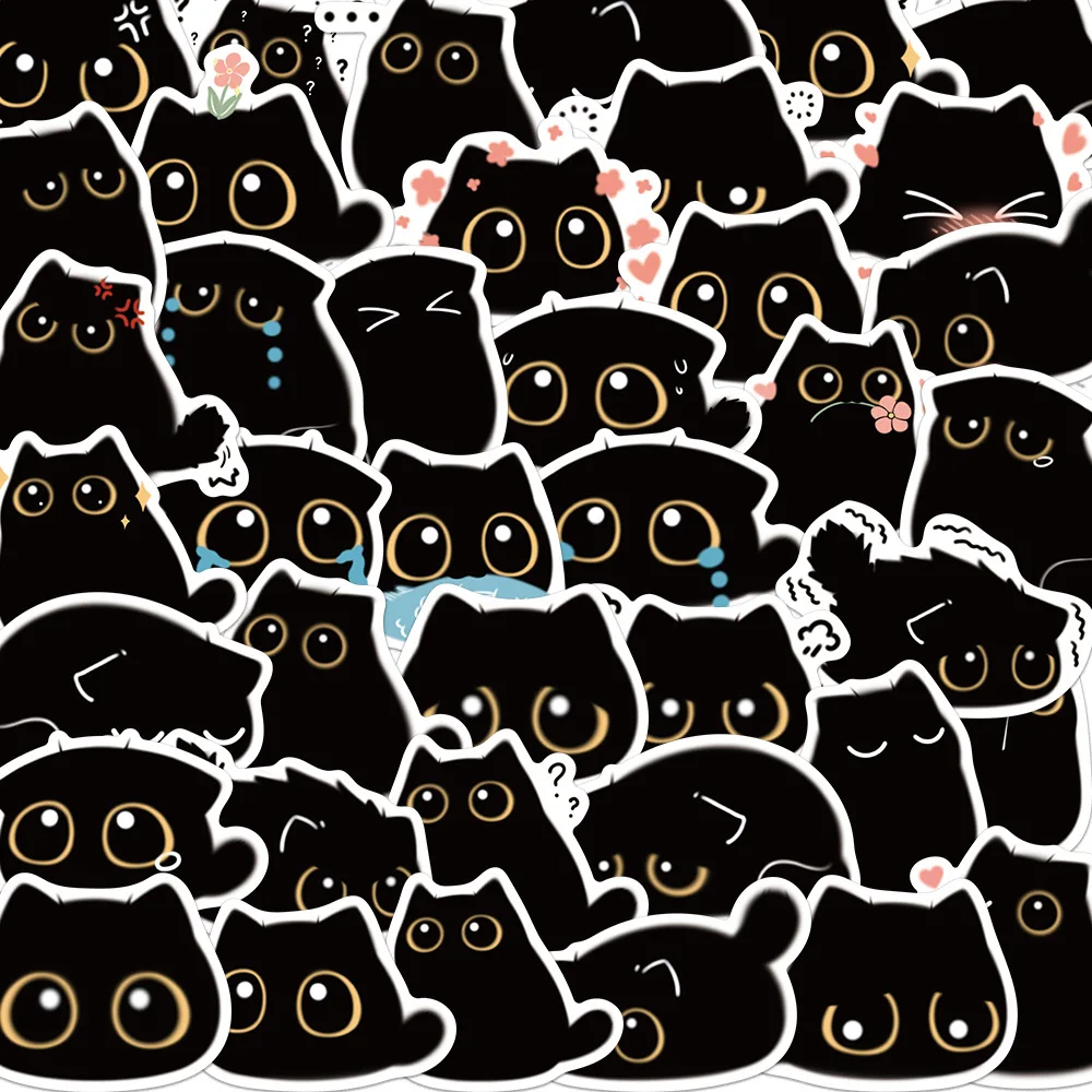 

40PCS Cute Big Eye Black Cat Stickers Cartoon Kids Decoration PVC Decals DIY Fridge Skateboard Phone Suitcase Toy Gift