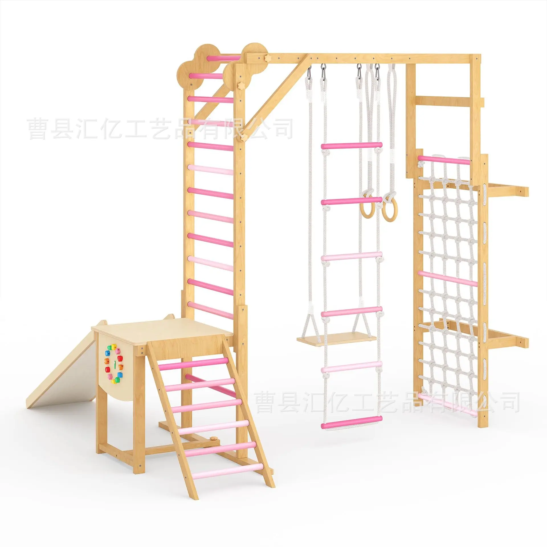 Indoor Solid Wood Kids Physical Fitness Toy, Wooden Climbing Combo Playground, Children Sports Training Equipment