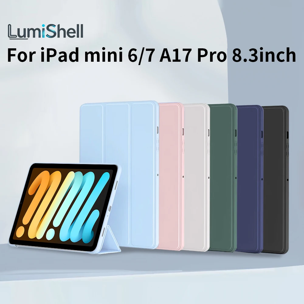 Tri-fold Flip Case For iPad mini 6th Gen iPad Mini 7 A17 Pro 8.3inch, Auto Wake/Sleep Soft Silicone Shell PU Protective Cover