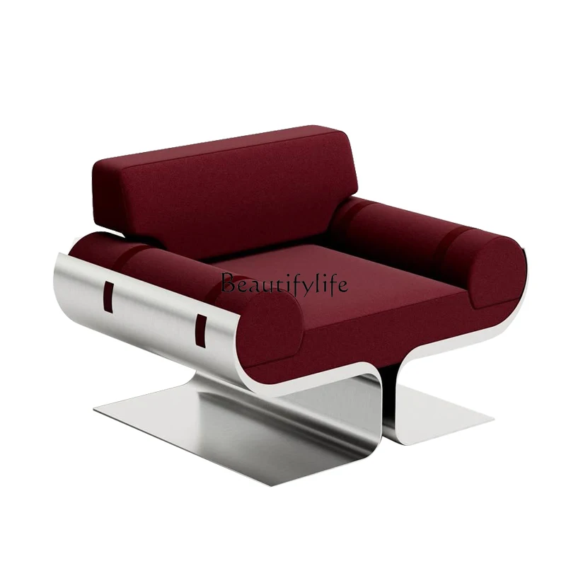 

*Italian Minimalist Sofa Chair Living Room Balcony Leisure Single Stainless Steel Light Luxury
