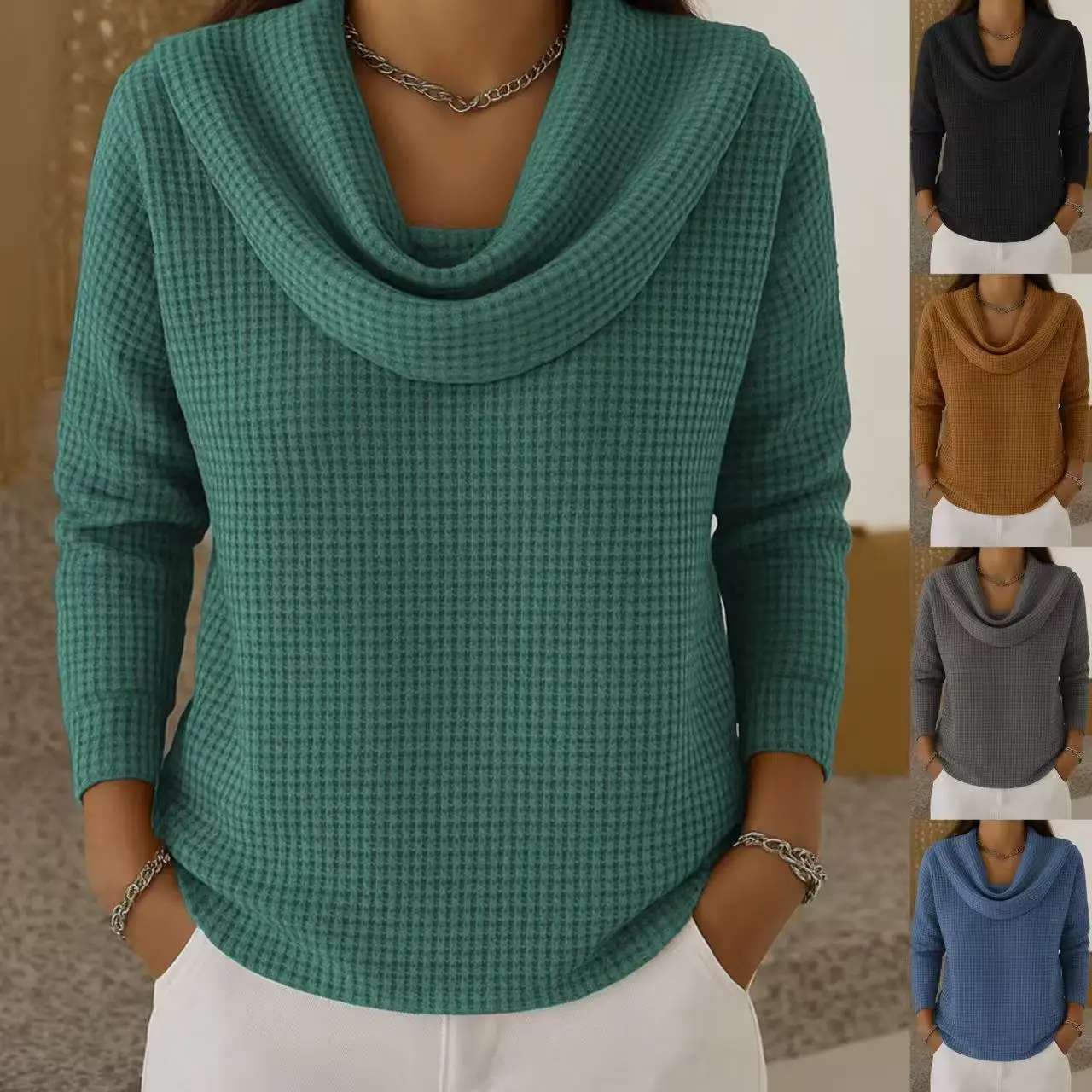 

Осенний новый женский вязаный свитер, повседневный вафельный пуловер, топы Рубашка Женская Осень Kazak Толстовка Женская женские топы Пуловери