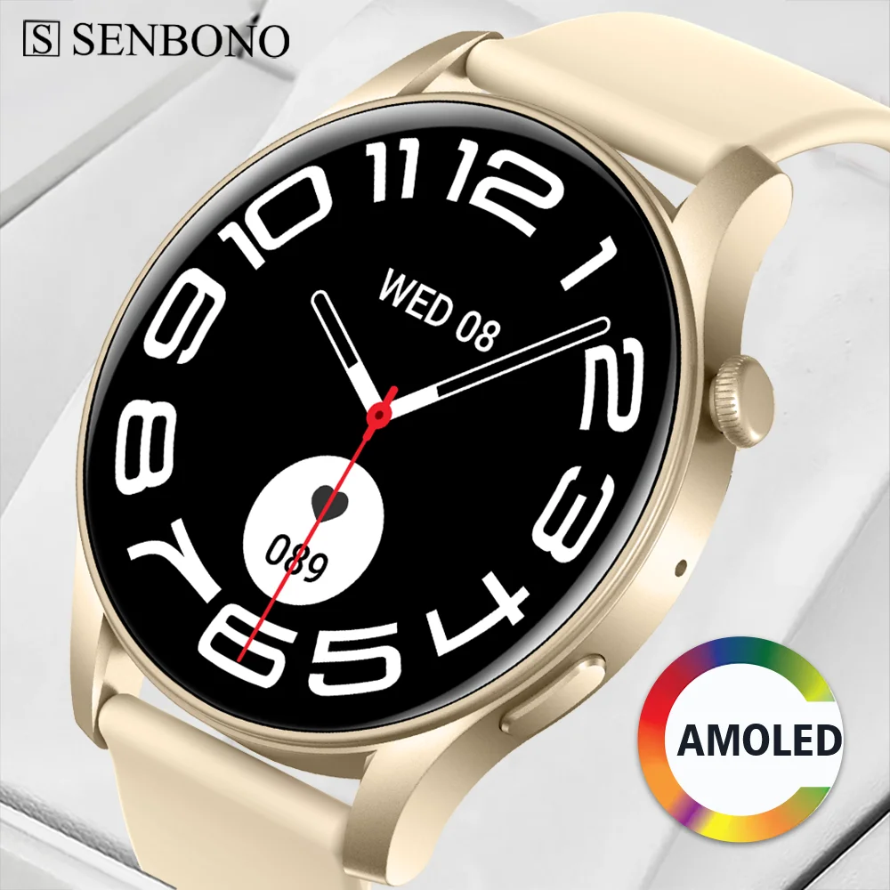 SENBONO 2024 New AMOLED Smartwatch Women Answer Call 100+ Sport Modes Fitness Tracker Waterproof Smart Watch Men for Android IOS