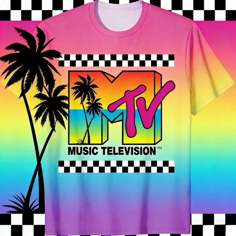 

Beach Island Flamingo Vintage Graphic 100% Pure Cotton Printed T-shirt Sunset Checker Design Tee Top Man on The Moon Outfits