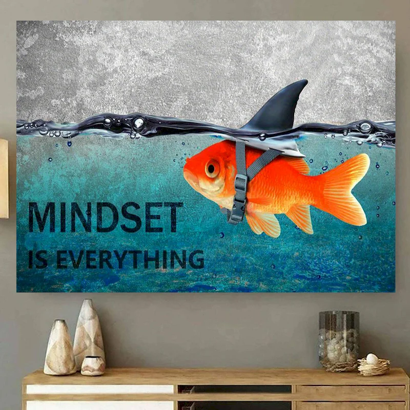 VIKAMA Mentality Is Everything, Tapestry Goldfish, Seawater Wall Hanging, Inspirational Quotes Background Cloth Home Decoration