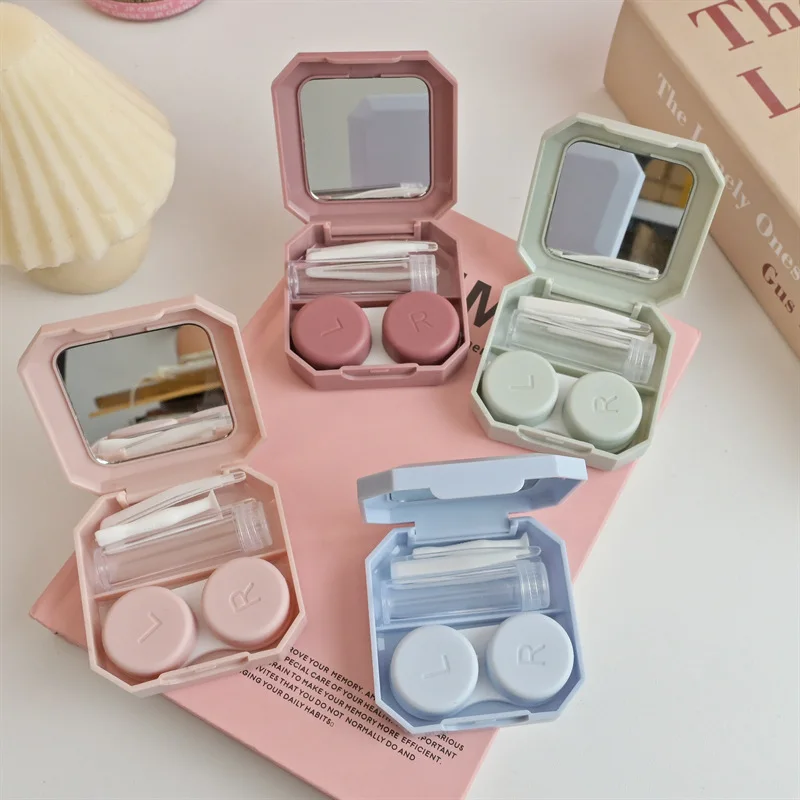1pc Contact Lens Travel Kit with Cleaner Washer Portable Contact Box with Mirror Tweezers Remover Tool Solution Bottle for Daily