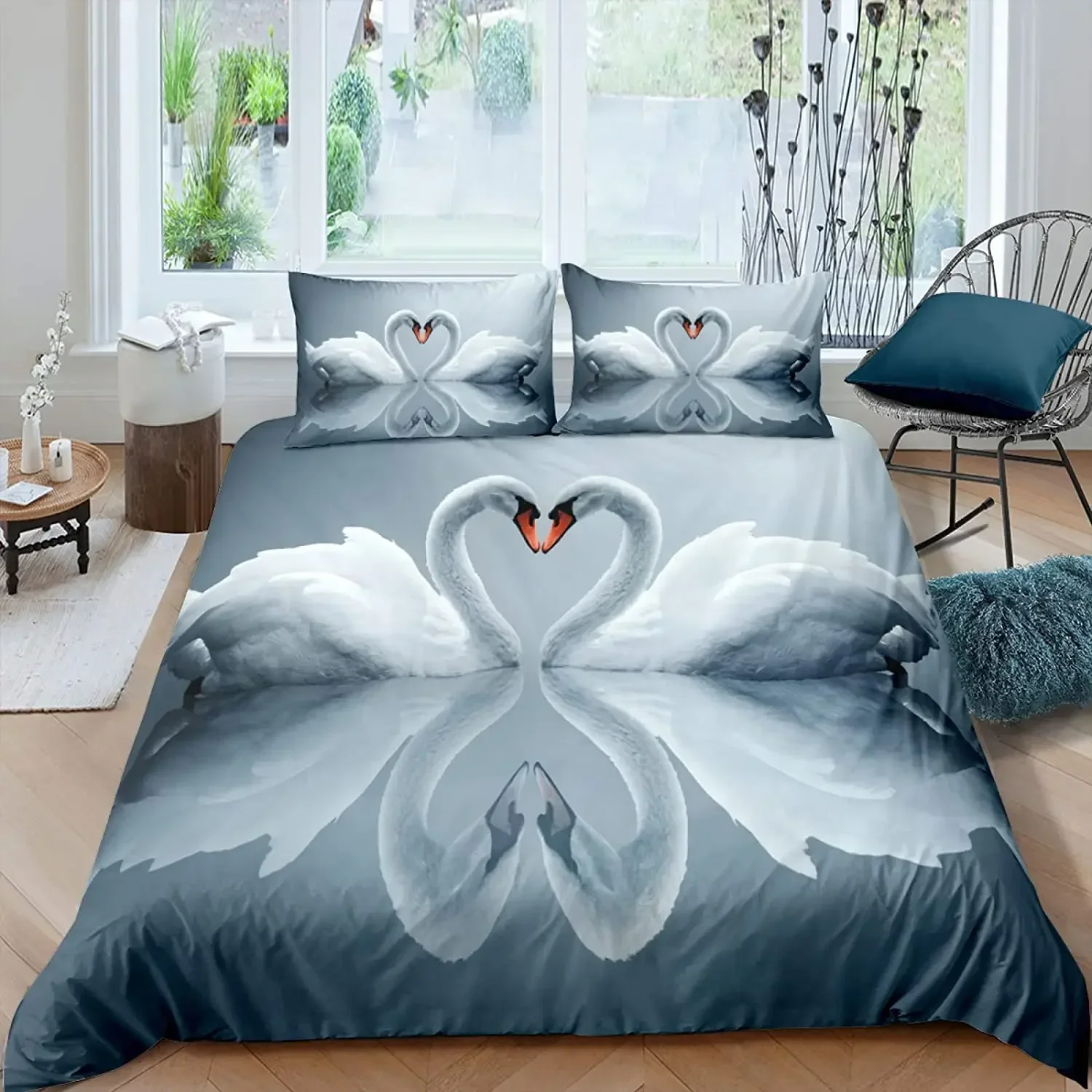 

Swan Black and White Swan Comfortable Duvet Quilt Cover Pillowcase Bedding Set Children Bedroom Decoration Home Textile