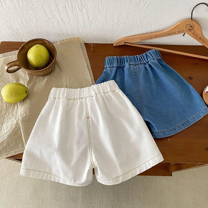 2024 New Summer Kids Denim Shorts Boys Girls Simplicity Softness Trousers Children Outwear Denim Blue Pants
