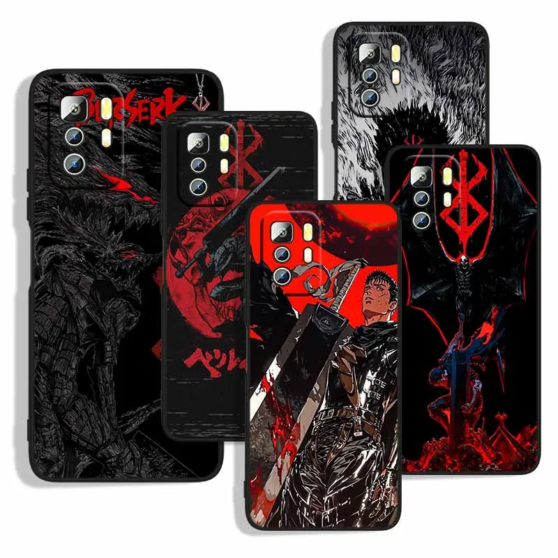Funda de silicona suave negra para teléfono Xiaomi Redmi Note 15 14 13 12 11 10 9 Pro Plus Max con diseño de anime Berserk Guts Dark