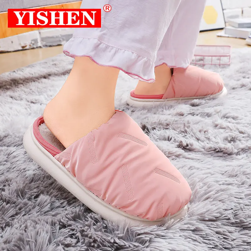 

YISHEN Couple Slippers Winter Women Slippers Indoor Cotton Shoes With Waterproof Down Cloth Unisex Slides Zapatillas De Mujer