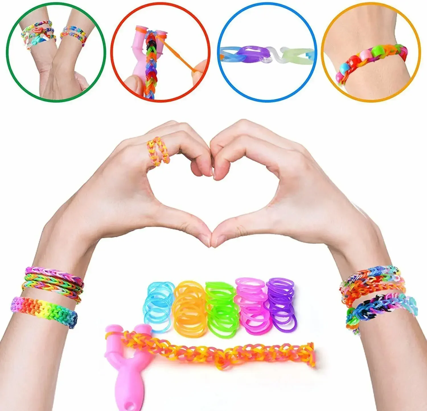 Scatola da 15000 kit + elastici per telaio in gomma per bambini Braccialetti intrecciati multicolori Elastici arcobaleno per braccialetti