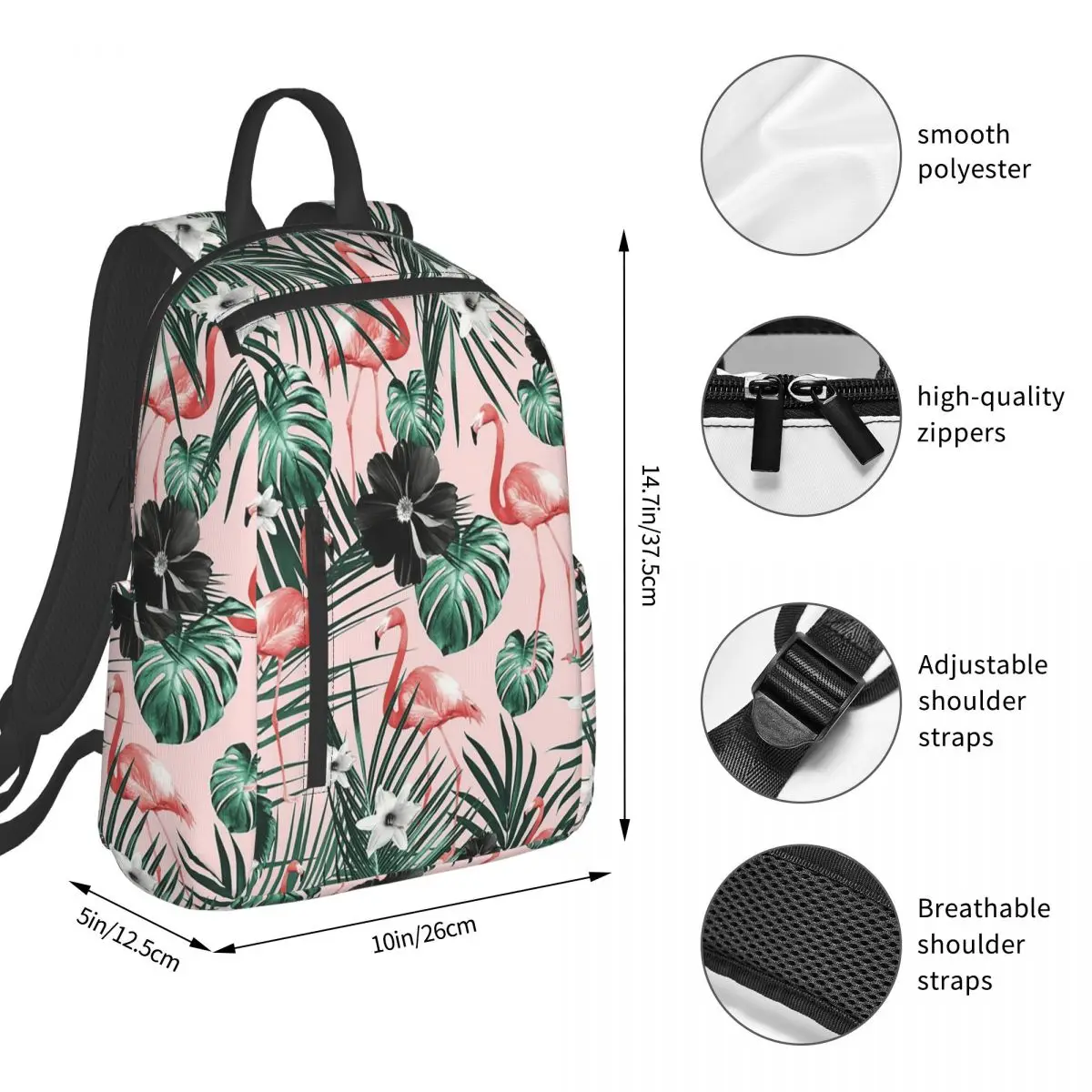 Vintage Flamingo And Tropical Plant Backpack Student BookBag Children School Bag Laptop Shoulder Bags Men Women