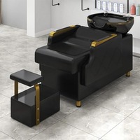 Wide Soft Seat Hairdressing Head Spa Semi Reclining Salon Chair Ceramic Sink Comfortable Lit De Lavage De Cheveux Furniture