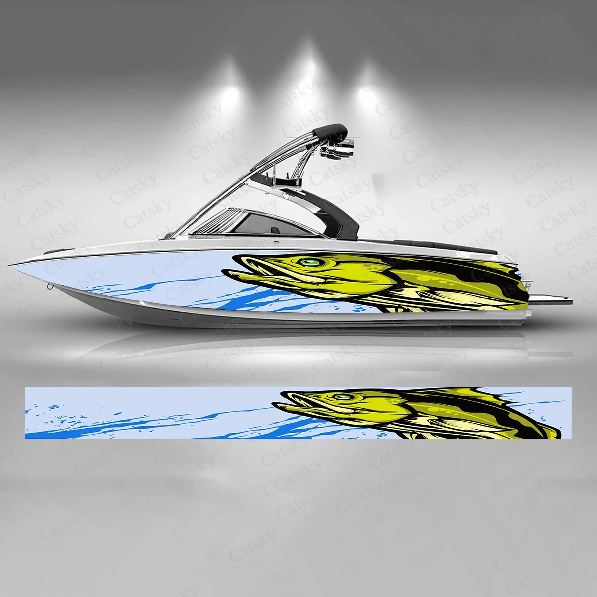 Bass Fish Art Design Boat Sticker Fashion Custom Fish Boat-Sticker Vinyl Waterproof Boat Wrap Graphic Boat Wrap Decal