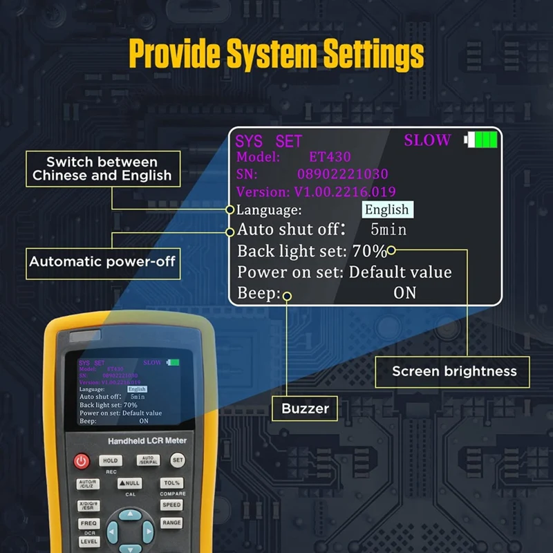 LCR Meter Accuracy 0.3% Handheld Capacitance Meter With 2.8Inch TFT LCD Display Inductance Meter Open Resistance Tester