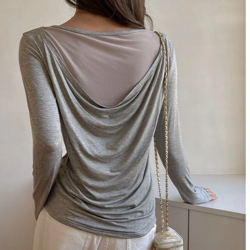 قطعتين بلايز للنساء 2025 Ropa Mujer الشاش المرقعة Y2k بلايز الخريف شيك تونك الكورية موضة سليم تي شيرت مجسم #4