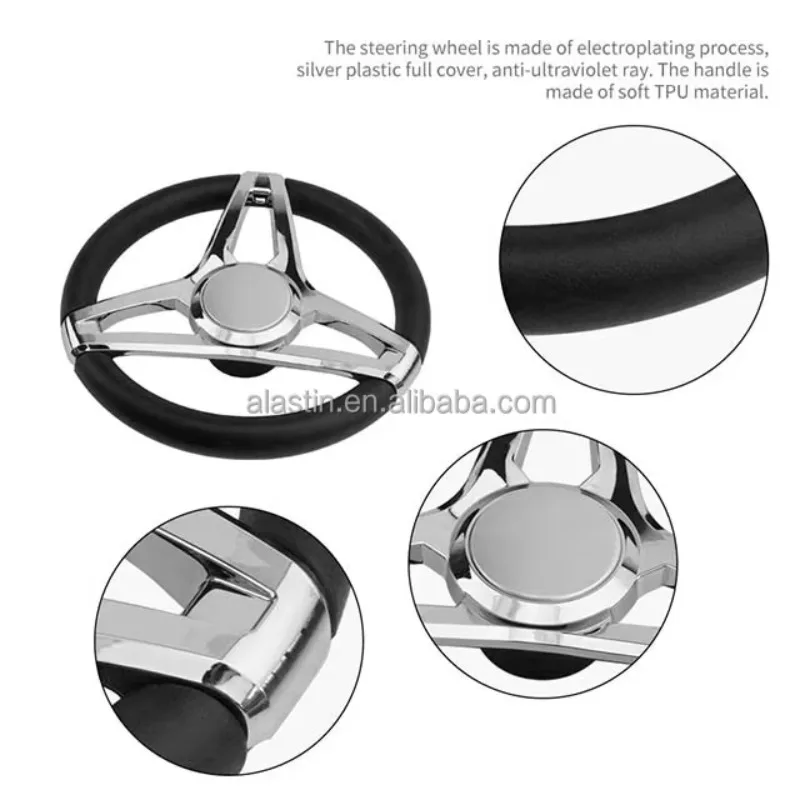 STTL Marine Boat Accessories Yacht Speedboat UV Resistant Leather Electroplating Stainless Steel Luxury Steering Wheel Marine