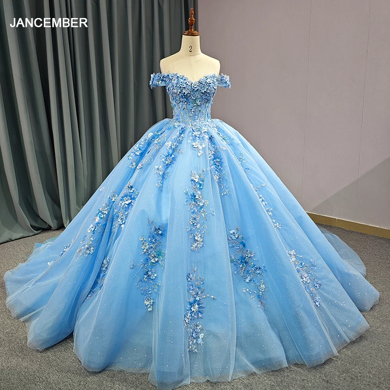 Jancember Blue Sweetheart Cap sleeve Short Sleeves Court Train Appliques Lace Up Pearls Pleat vestidos de novia DY6655