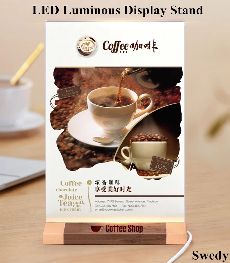 A5 148X210MM Acrylic Sign Holder Display Led Light Stand Advertising Menu Board Stand Poster Picture Frame