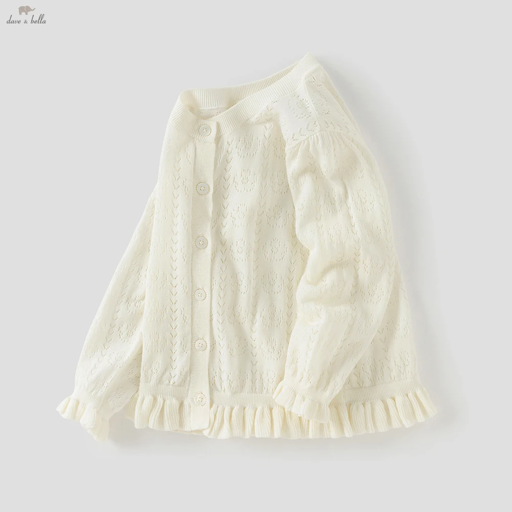 

Детский кардиган Dave Bella для девочек, весна-лето, ажурный вязаный хлопковый свитер, верхняя одежда для детей, DB2261685