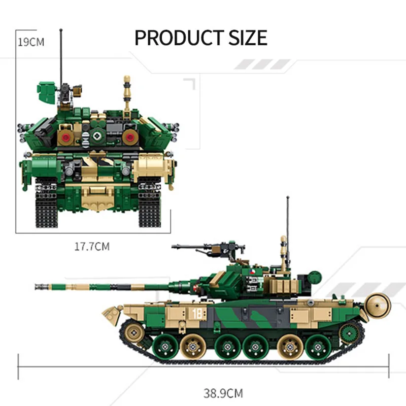 1773 PCS WW II Military Russia T-90 Main Battle Tank Model Soldier Weapon Building Block Sticker Gift Small Bricks Children Toys