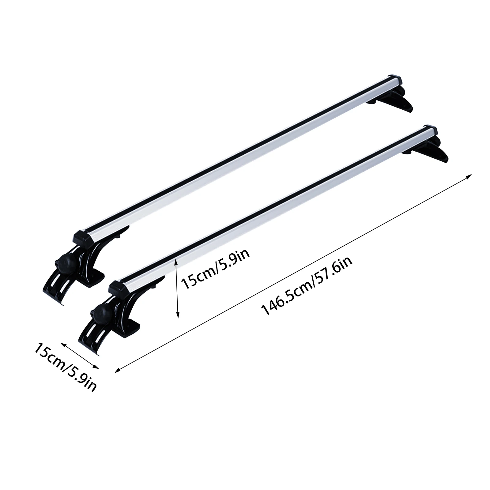 Uniwersalne poprzeczki bagażnika dachowego ze stopu aluminium, relingi dachowe samochodowe o udźwigu 75 kg/165 funtów do SUV-a, sedana, szerokość dachu 122-130 cm, czarne/srebrne (Srebrny) — Zdjęcie 2 z 2