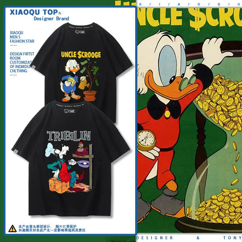 Disney Animation Donald Duck Gao Fei Joint Peripheral Short Sleeve Men's and Women's Summer Cotton Retro Versatile T-Shirt Tide