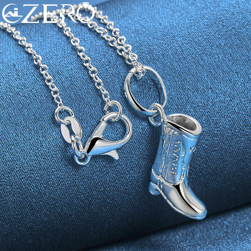 ALIZERO 925 Sterling Silver 40-75cm Chain Cowboy Shoes Boots Pendant Necklace For Women Man Wedding Party Fashion Jewelry Gift