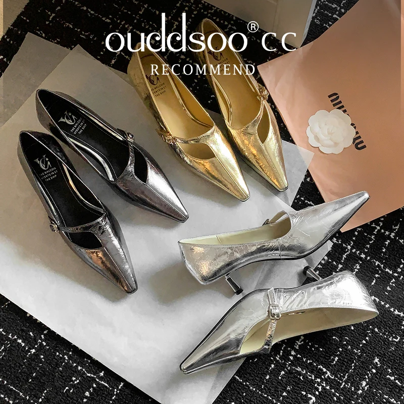 

Ods Women's Pointed Toe Slingback Sandals 2025 Summer New Style Fashionable Elegant High Heels Formal Silver Women's High Heels